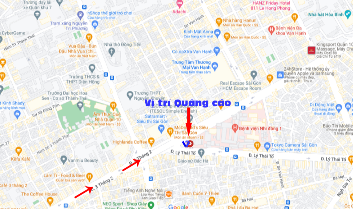 Bản đồ vị trí Ngã tư Ba Tháng Hai – Lý Thái Tổ (Mũi tàu bệnh viện Nhi Đồng 1)