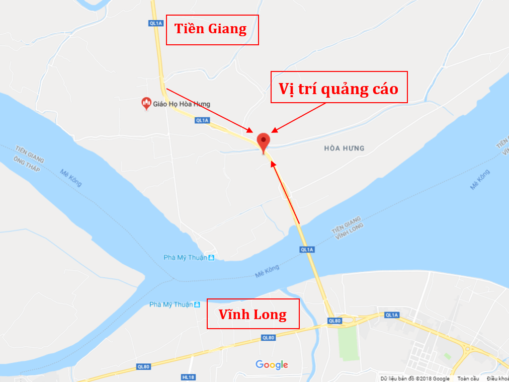 Bản đồ vị trí Bảng quảng cáo ngoài trời QL1A, Tiền Giang (Đạm Cà Mau)