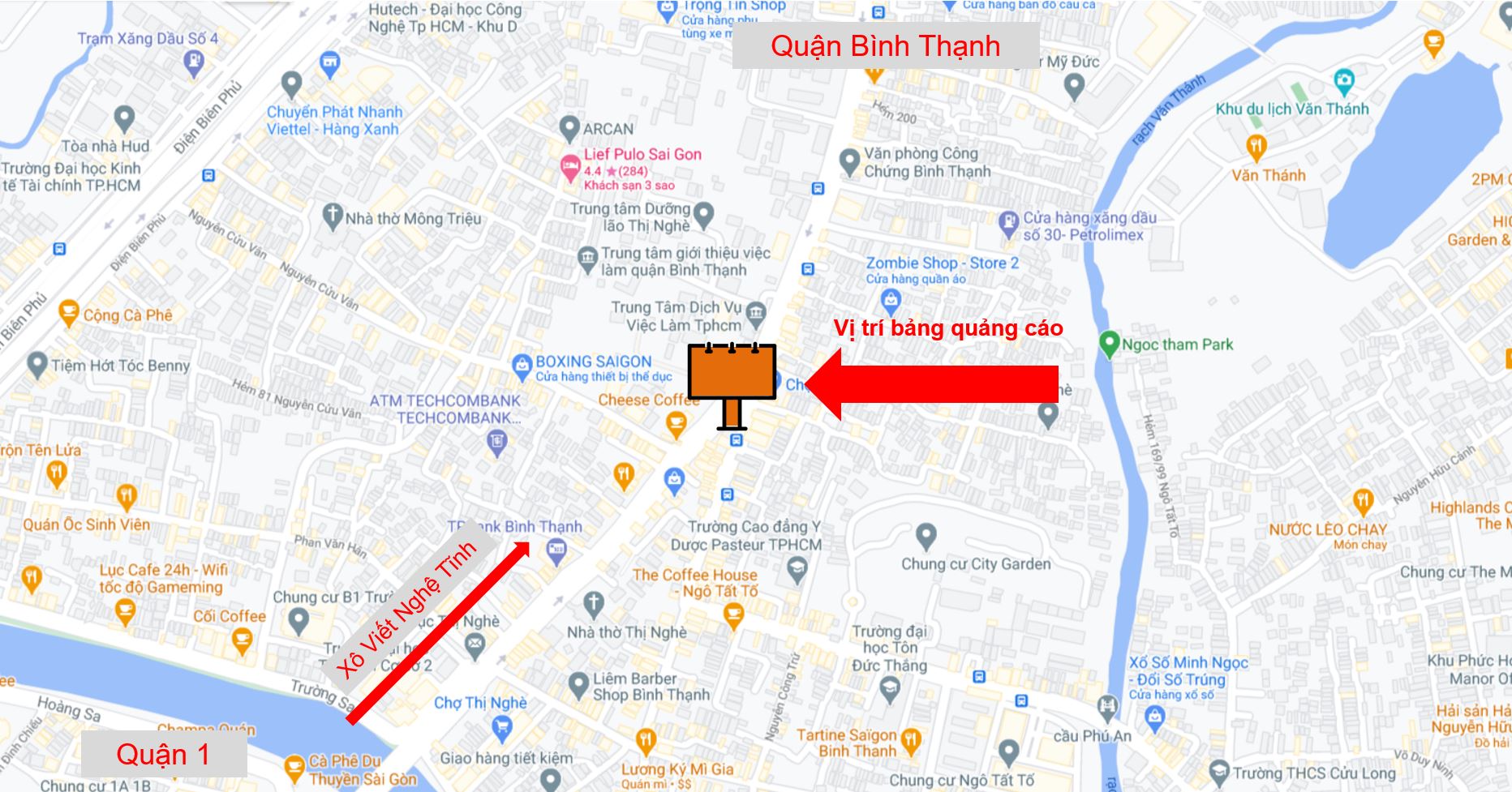 Bản đồ vị trí Bảng quảng cáo ngoài trời điện máy Tự Do, quận Bình Thạnh, Hồ Chí Minh