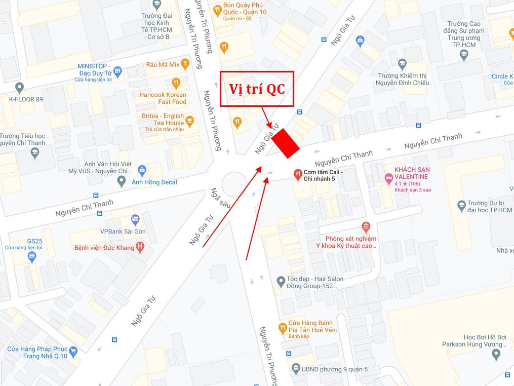 Bản đồ vị trí Bảng quảng cáo ngoài trời vòng xoay Nguyễn Tri Phương, quận 10, Hồ Chí Minh
