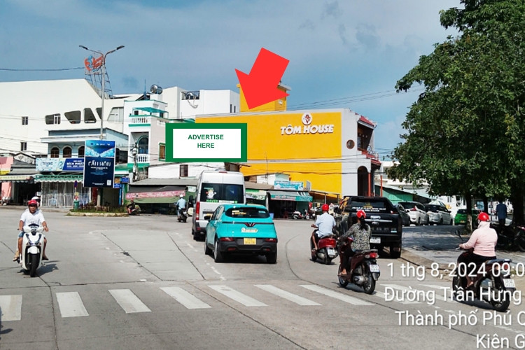 1 bảng quảng cáo ốp tường nằm ngang tại Vòng xoay Trần Hưng Đạo – Võ Thị Sáu, Khu Hành Chính – Kinh Tế Đặc Biệt Phú Quốc, An Giang
